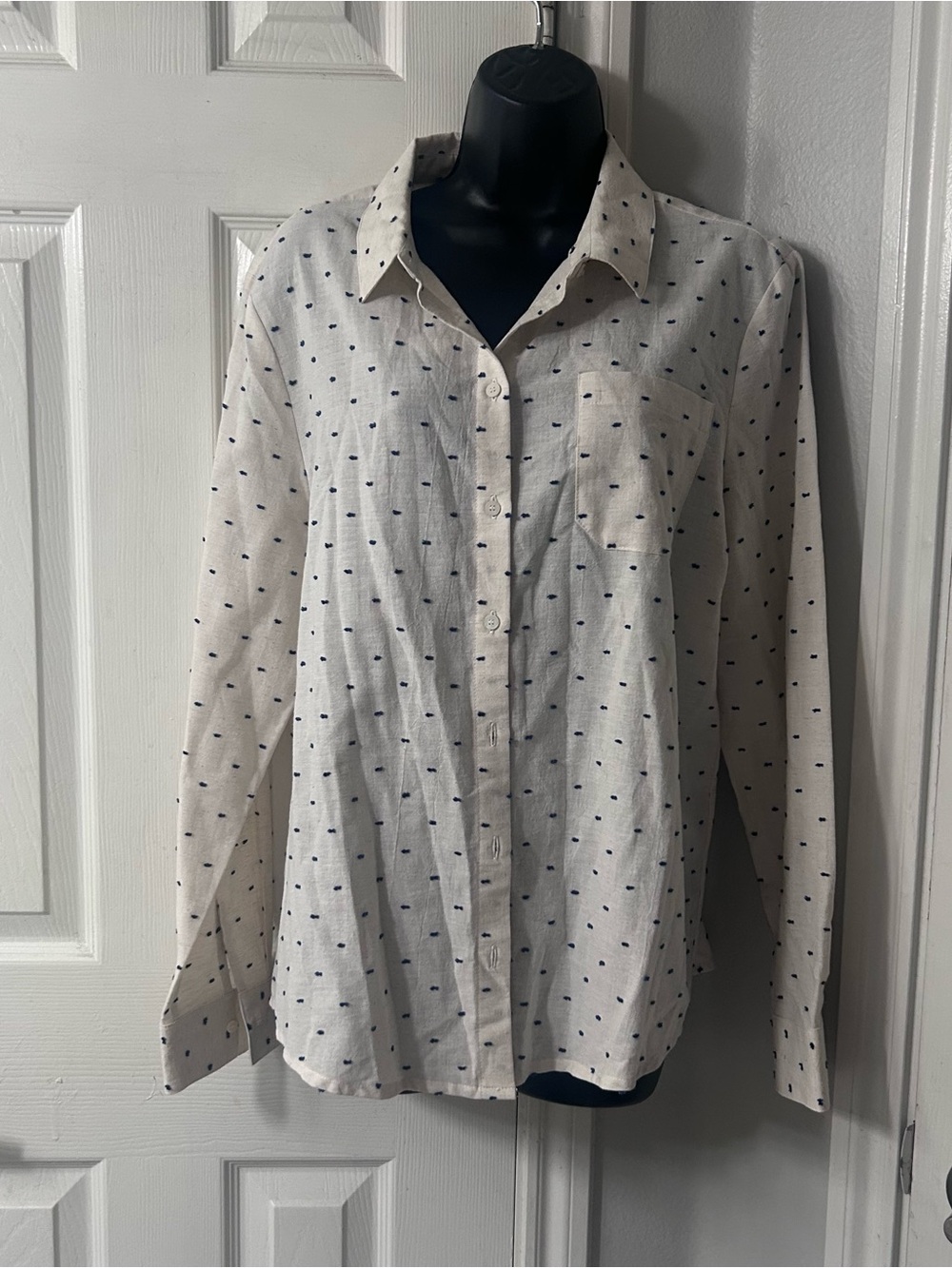 Sezane 'Tomboy' Shirt in Plumetis Ecru/Blue NWT sz 44/US 12 - Picture 2 of 12